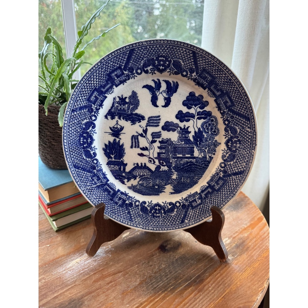 Vintage Blue Willow Plates Set of 3 Japan Transferware Blue White Chinoiserie